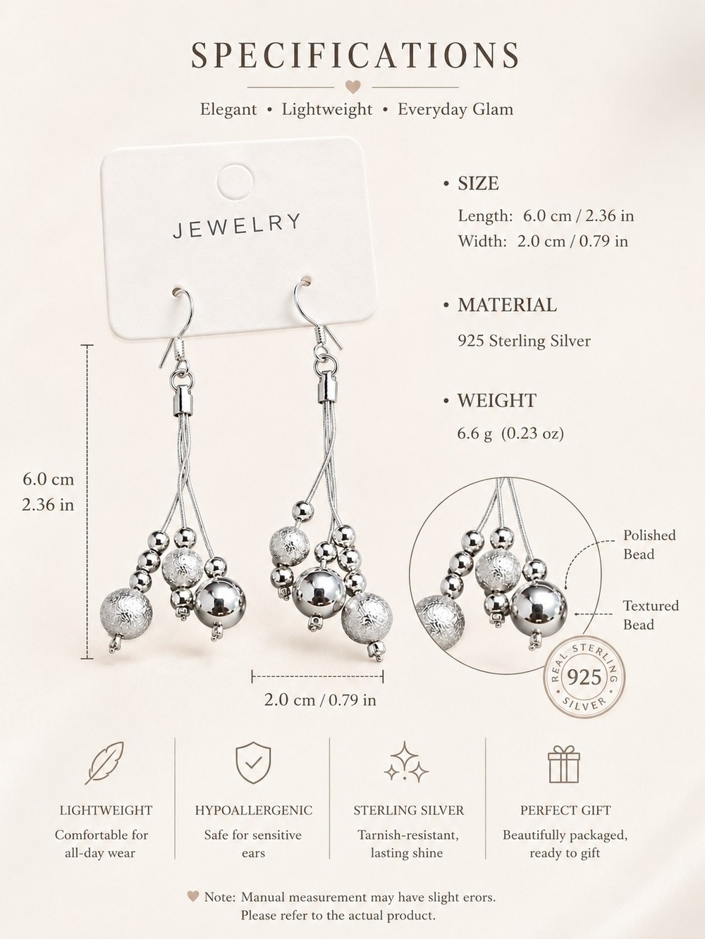 Sterling Silver Bead Cluster Drop Earrings - Picture 3 of 4